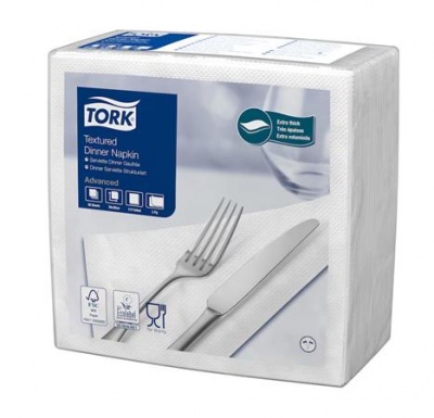 Szalvéta, 1/4 hajtogatott, 2 rétegű, 39,5x39 cm, Advanced, TORK "Texturált Dinner", fehér