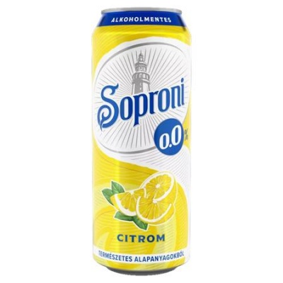 Alkoholmentes sör, 0,5 l, dobozos, SOPRONI "0.0%", citrom