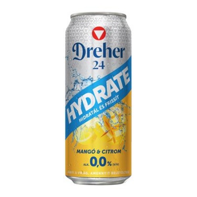 Alkoholmentes sör, 0,5 l, dobozos, DREHER "24 Hydrate", mangó-citrom