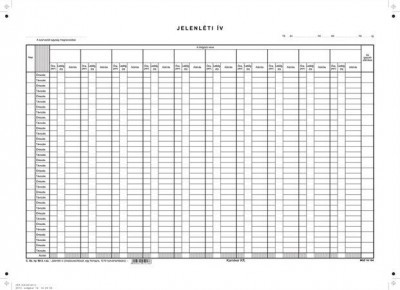 Nyomtatvány, jelenléti ív, 1 hónap-10 fő, A3, VICTORIA "C.60-3", 1 lap