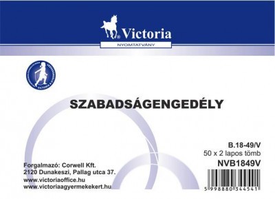 Nyomtatvány, szabadságengedély, 50x2, A6, VICTORIA "B.18-49", 1 tömb