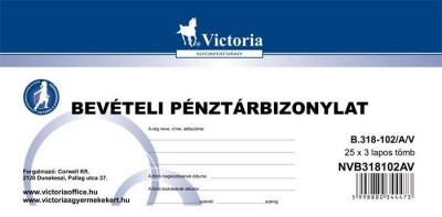 Nyomtatvány, bevételi pénztárbizonylat, 25x3, VICTORIA "B.318-102", 1 tömb