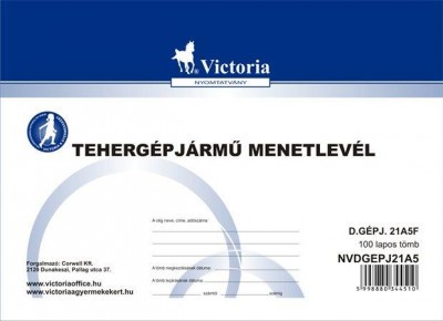 Nyomtatvány, menetlevél tehergépjármű, 100 lap, A5, fekvő, VICTORIA, "D.GÉPJ.21.", 1 tömb